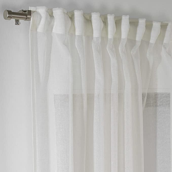 Extra Long Cream Linen Look Set of 2 Sheer Curtains Back Tab Home