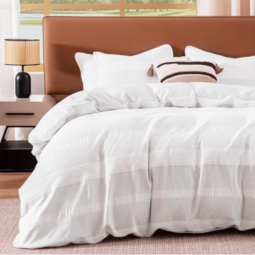 SLEEP ZONE Duvet Cover Set King, Luxury Jacquard Stripe Soft and