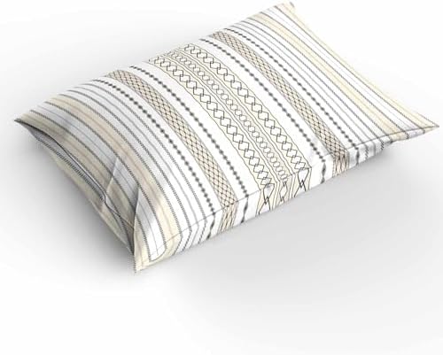 Duvet Cover Set Full, Gray Stripes Boho Ethnic Style 3 Piece Bedding