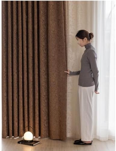2-Pack Brown Blackout Window Curtain Panels, Casual Textured Draperies