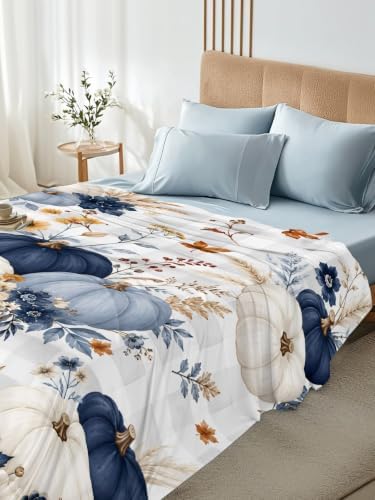 Cal King Size Flat Sheet Only, Thanksgiving Fall Pumpkin Flower Bed