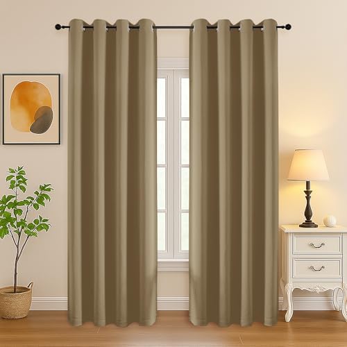 Simplebrand Taupe Room Darkening Curtains for Bedroom Living Room
