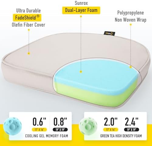 SUNROX Gel Memory Foam Chair Cushions, FadeShield Water