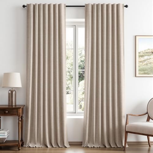 MIULEE 100% Blackout Linen Curtains for Bedroom 42 x 108 Inch Beige 2