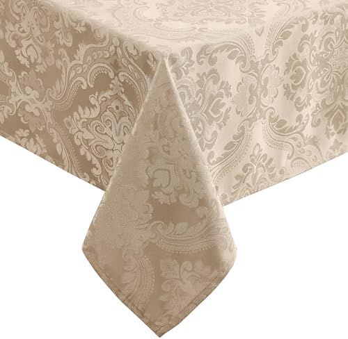 Caiden Elegance Damask Tablecloth, Taupe - 52" W x 70" L