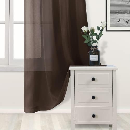 DWCN Brown Sheer Curtains 72 Inch Long for Living Room Rod Pocket 2