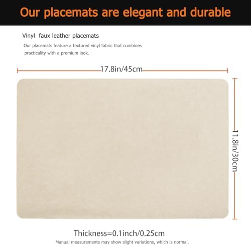 Beige Plastic Vinyl Placemats Set of 6, Waterproof Heat Resistant