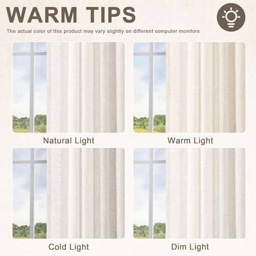 Hiasan Linen Pinch Pleated Curtains, 52" W x 63" L, Cream Beige,2