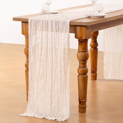DeZerlor Ivory White Cheesecloth Table Runners 12 Pack Summer Boho