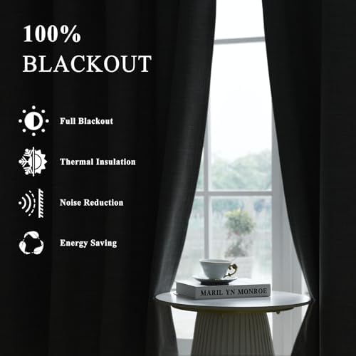 Macochico Extra Wide Linen Blackout Curtains Full Light Blocking