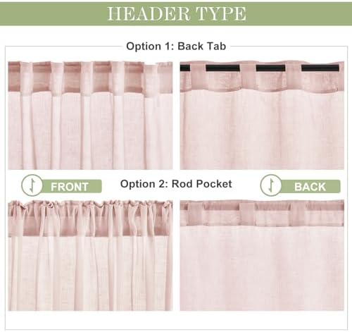 PONY DANCE Linen Textured Sheer Curtains, 52W x 96L, Dusty Blush, 2