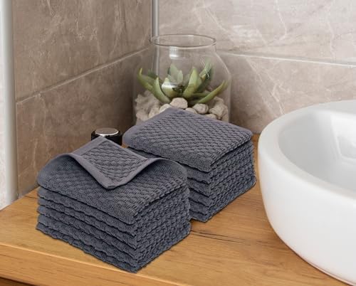 COTTON CRAFT Euro Spa Waffle Wash Cloth - Set of 12 Grey Washcloth
