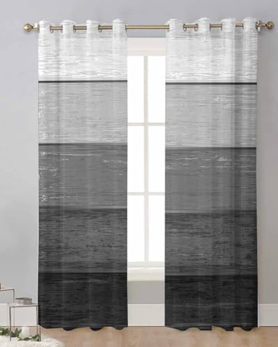 Black Grey Sheer Curtains 63 Inch Length Grommet Semi Sheer Drapes for