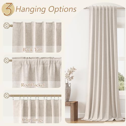 Guken 100% Blackout Linen Curtains 84 Inch Long 2 Panels Oatmeal