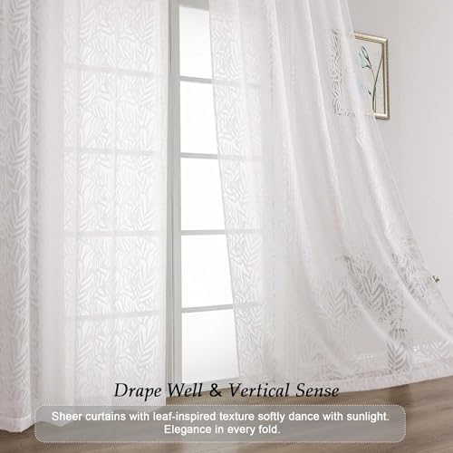 OVZME Extra Wide White Sheer Curtains 108 Inches Long 2 Panels Set