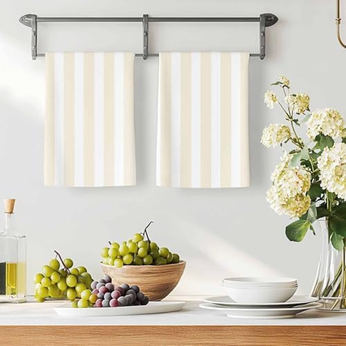 LooPoP Kitchen Towels Set of 3 Cream Stripes Dish Towels and