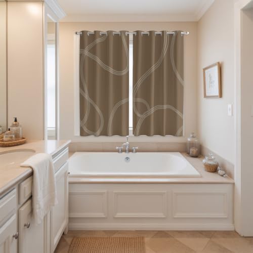 Taupe Line Art Window Curtains 84 Inch Length 2 Panels Set, Modern