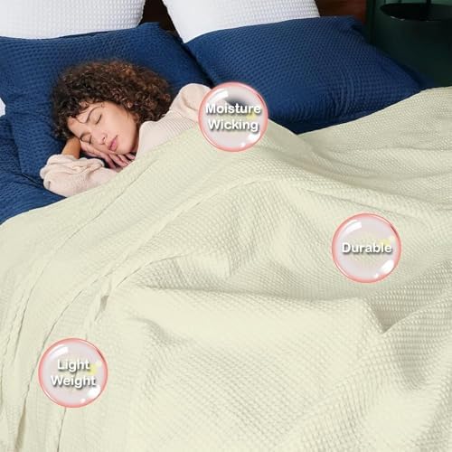 NON Sticky cotton 100% Cotton Waffle Weave Blanket, Lightweight Summer