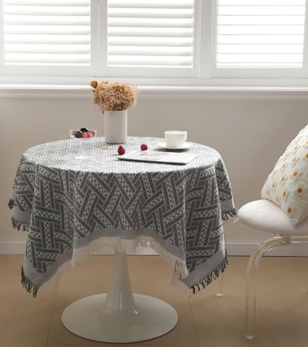 Cotton Linen Jacquard Geometry Square Tablecloth for Square/Round