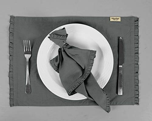 Gray Solid Home Decor Washable Frill Placemats & Napkins Table Decor