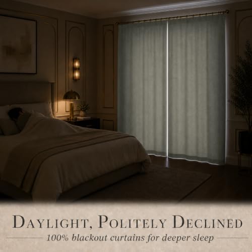 DECOLURE 100% Blackout Linen Curtains 120 Inches Long | Light Beige