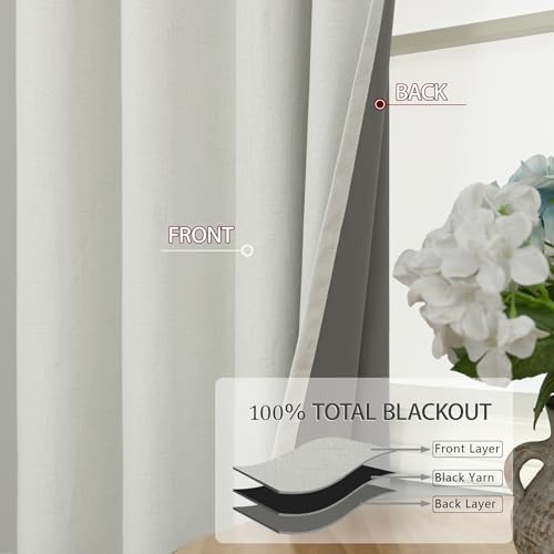 Mrs.Naturall Ivory Blackout Curtains 96 Inches Long for Bedroom