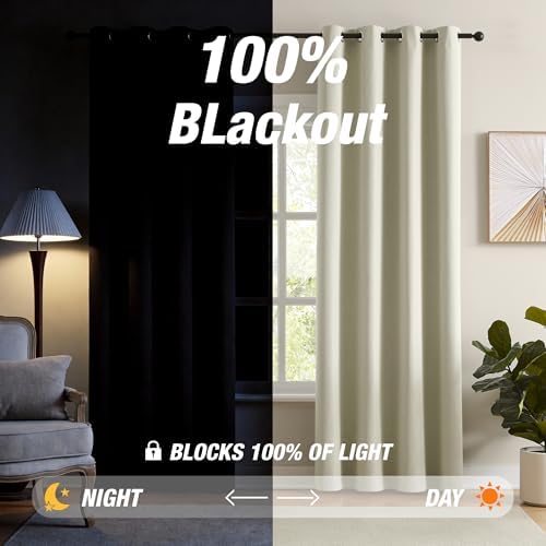 KangBang Light Beige Blackout Linen Curtains 120 Inches Long 2 Panels