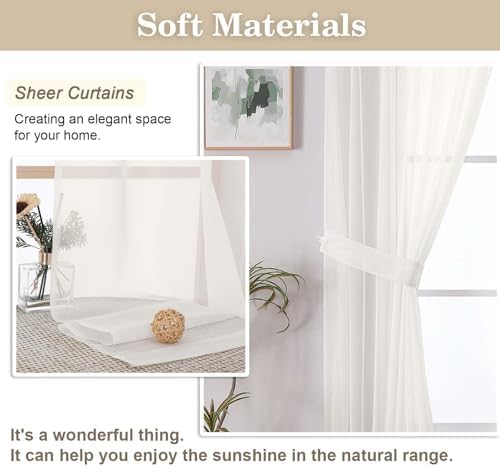 OWENIE Ivory Pinch Pleated Sheer Curtains for Living Room 96 Inch 2