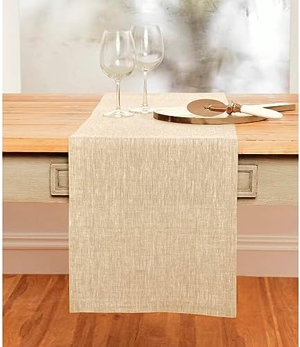 Solino Home 100% Pure Linen Table Runner Beige Long, Athena
