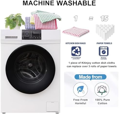 Kitinjoy Cotton 8 Pack Terry Kitchen Dish Cloths, 12 x 12 Inches Super