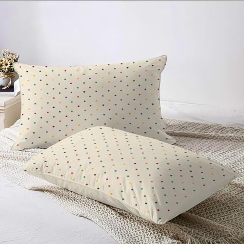 Beige Elegant Rainbow Polka Dots Duvet Cover Set for Women Girls 3 Pcs