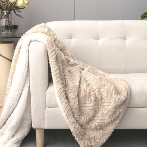 DaDa Bedding Faux Fur Throw Blanket, Beige Champagne, 50 x 60 in