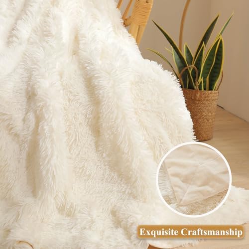 XeGe Decorative Luxury Fluffy Faux Fur Bed Blanket, Beige, 60"x80"