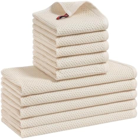 Mordimy 10 Pack 100% Cotton Kitchen Towels and Dishcloths Set, Beige