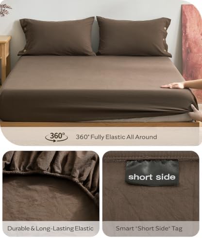 JELLYMONI 100% Washed Cotton Sheets, 4PC Full Sheet Set, Deep Pocket