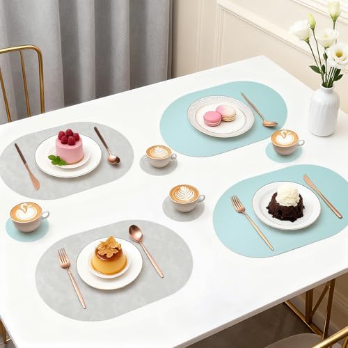 Faux Leather Placemats Set of 6 with Matching Coasters, Heat Resistant