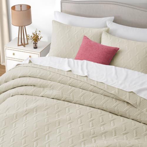 Lavsiry King Quilt Bedding Set with Pillow Shams, Beige