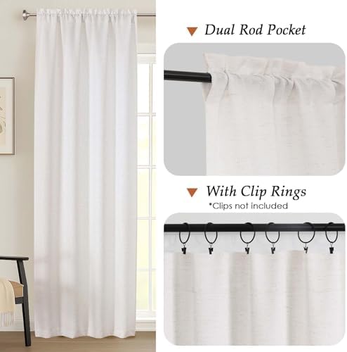 Natural Window Curtains 84 Inches Long 2 Panels Set, Faux Linen