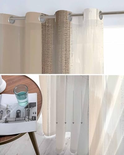 Brown Grey Sheer Curtains 63 Inch Length Grommet Semi Sheer Drapes for