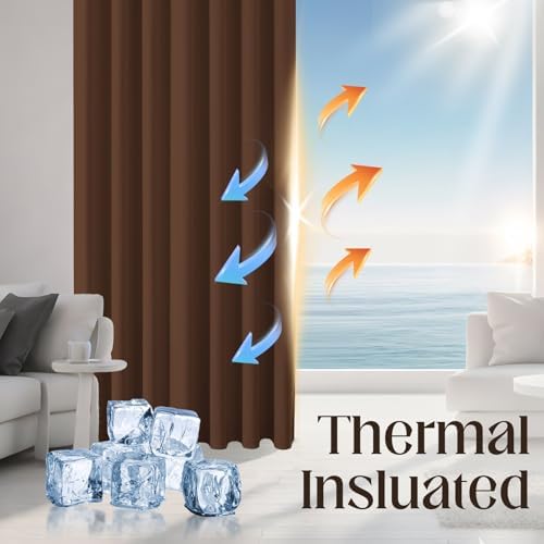 CUCRAF Brown Blackout Curtains 72 Inches, Thermal Insulated Noise