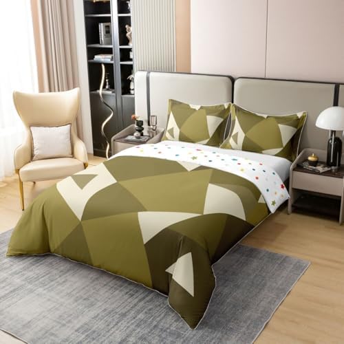 Feelyou Geometric Duvet Cover 100% Cotton King Size Boys Girls Brown
