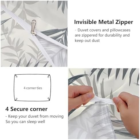 Gray Beige Duvet Cover King - Modern Decorative Plant Palm Leaf