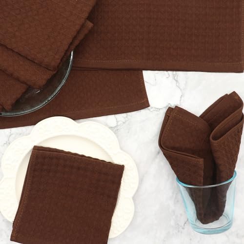 Cotton Dish Towels for Kitchen, Dish Rags 8 Pack,12”x 12”, Brown