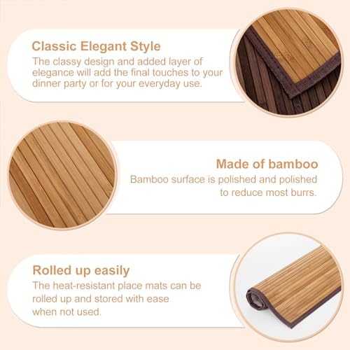 Bamboo Placemats Set of 8 with Fabric Border, Table Mats, Camel
