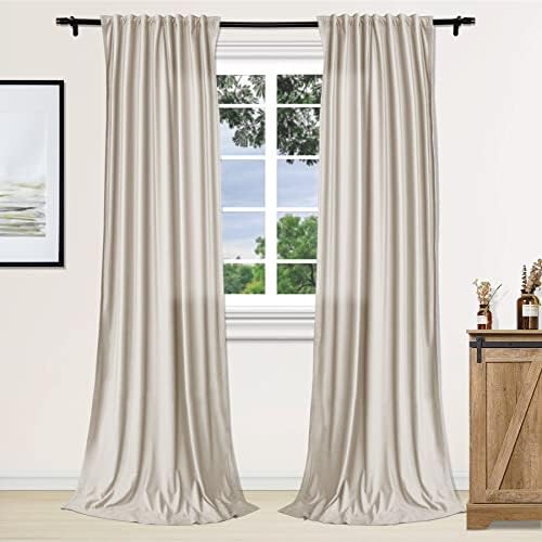 Fcosie Light Taupe Back Tab Velvet Curtains 96 inches Long | Rod