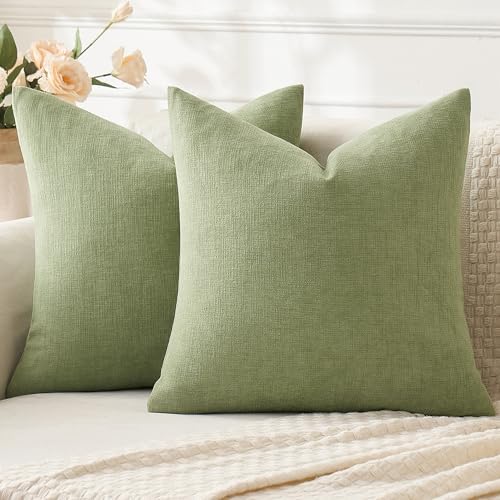 MIULEE Sage Green Chenille Couch Throw Pillow Covers, 20x20