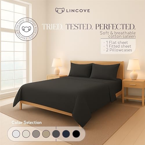 Lincove 100% Cotton Sateen 4 Piece Bed Sheet Set – 400 Thread Count