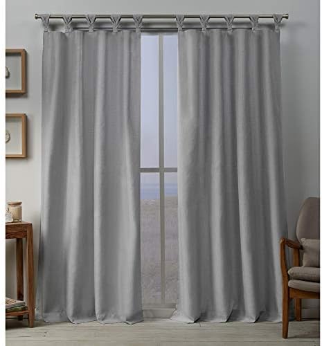 EXCLUSIVE HOME Loha Linen Braided Tab Top Curtain Panel Pair, 54"x84"