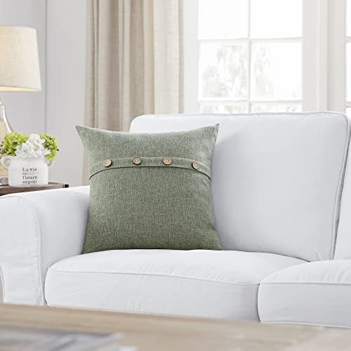 Meekio Set of 2 Dark Sage Square Pillow Covers 18 x 18 Farmhouse