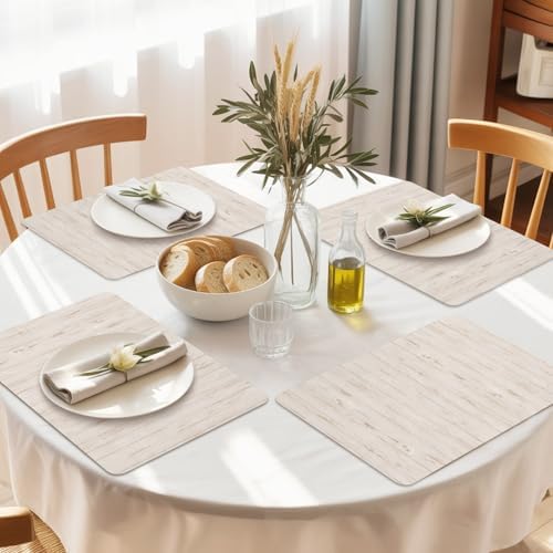 Soft Taupe Wood Planks Faux Leather Placemats Set of 6, 12x18in